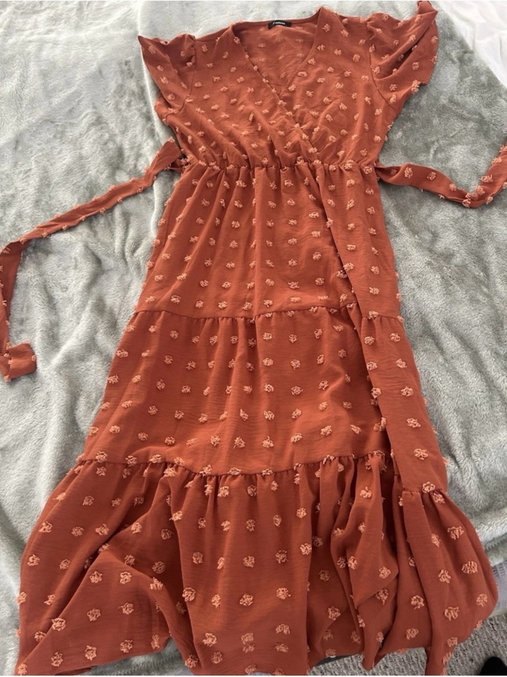 Rusty-Orange Maxi Dress with Self-Tie Waist - Picture 3 of 4